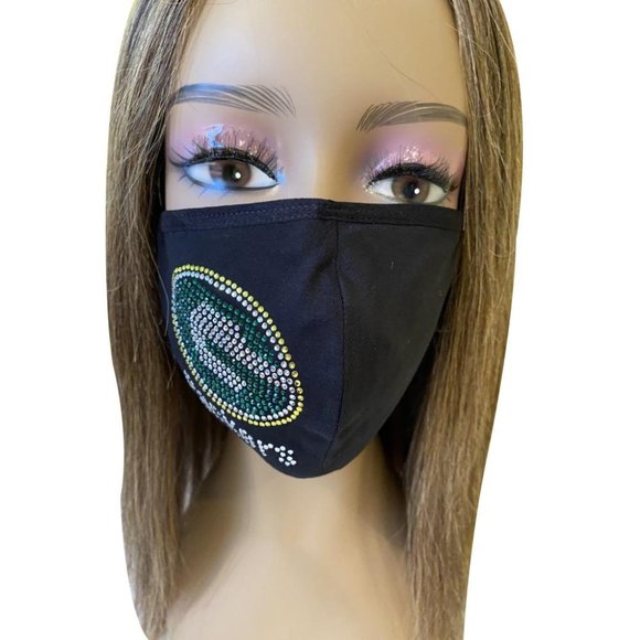 Green Bay Packers Side Logo Bling Rhinestone Face Mask - Picture 1 of 10